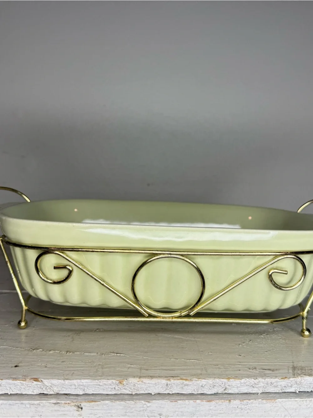 VTG Pfaltzgraff FTDA 1983 Pale Green 32 Oz. Casserole Dish W/ Wire Rack Holder